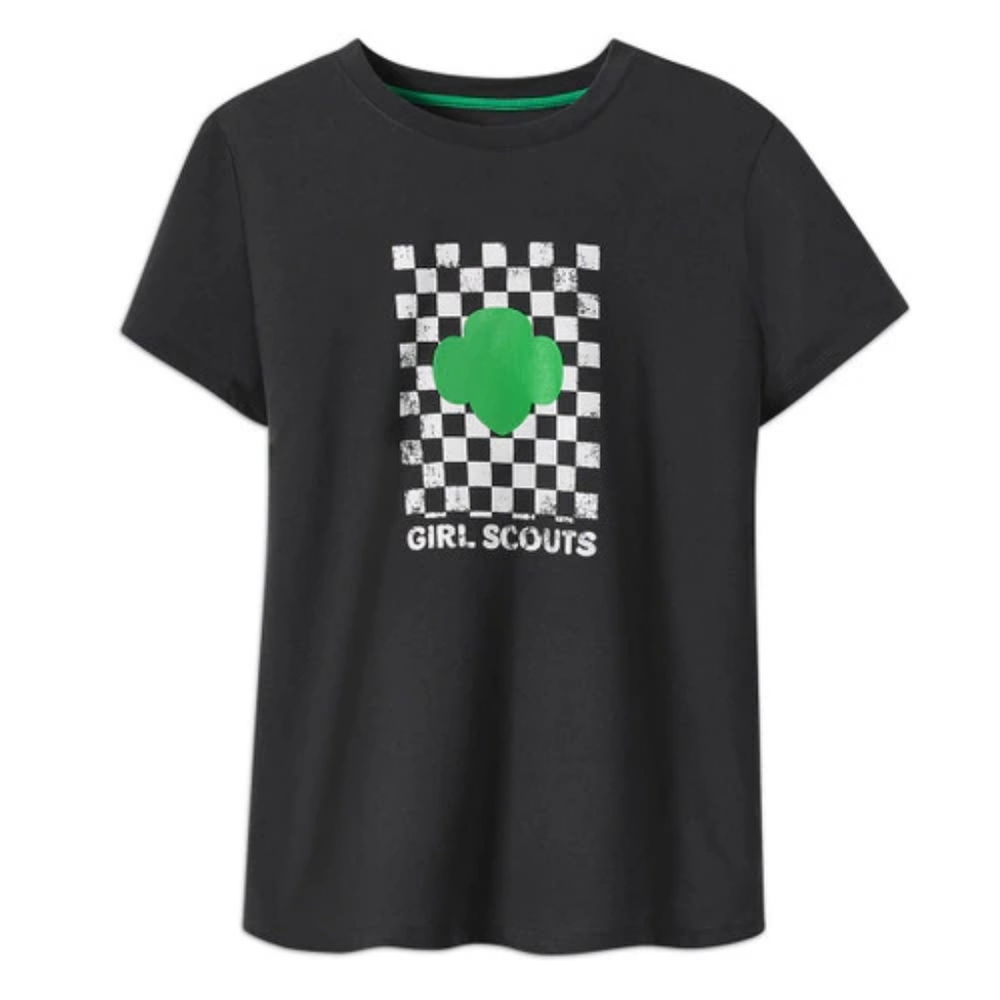 Girl Scout Leader Checker Pattern Trefoil T Shirt